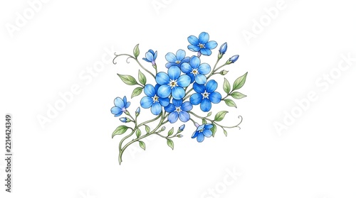 Beautiful Blue Floral Bouquet with Green Leaves.