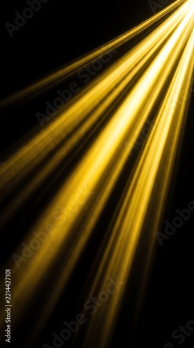 Bright Golden Light Beams Radiating in Dark Background.
