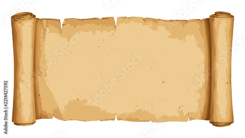 Blank aged parchment scroll with curled ends and weathered edges