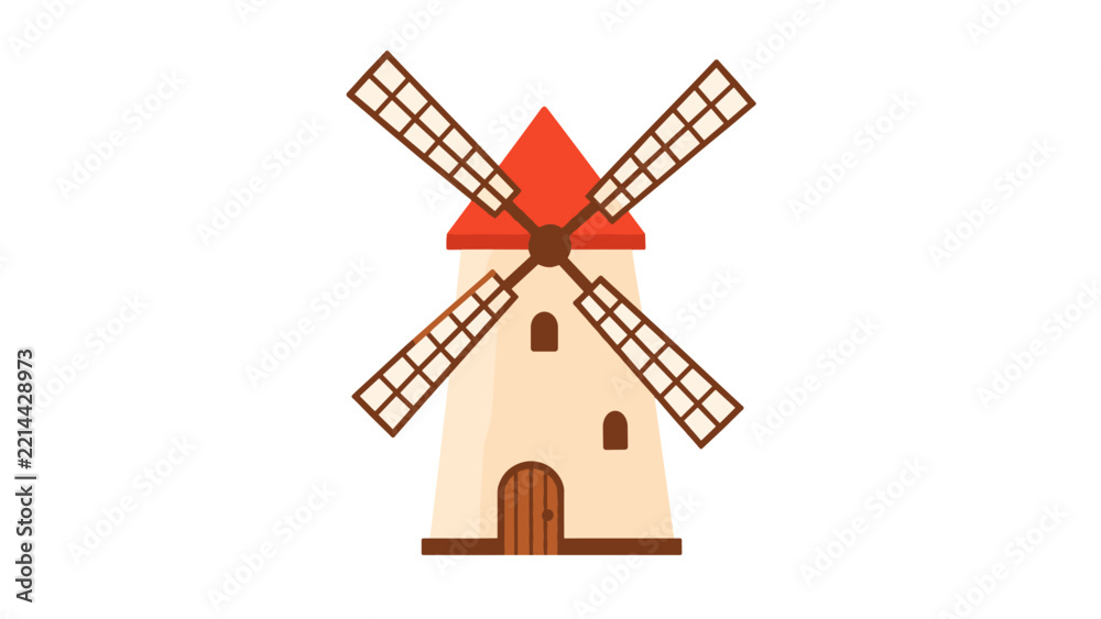Fototapeta premium Traditional windmill with four lattice sails and a red cap