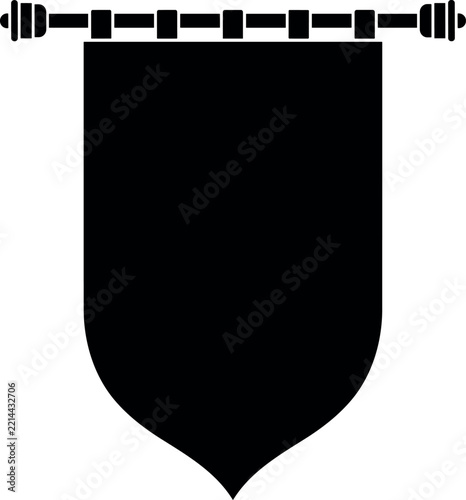 Medieval Knight Pennant Flag Silhouette with Wooden Rod Pointer and Blank Shield Banner Vector Graphic for Royal Heraldry and Fantasy Game UI Layouts