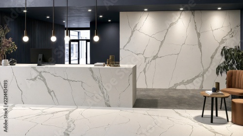 Modern interior with marble walls and reception desk