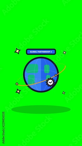 4K rotating world globe with glowing international business trade routes, partnership deal seal, and global expansion status on green screen loop.