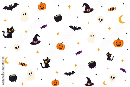 Halloween Icons with Bats, Ghosts, Pumpkins Isolated on PNG Background.