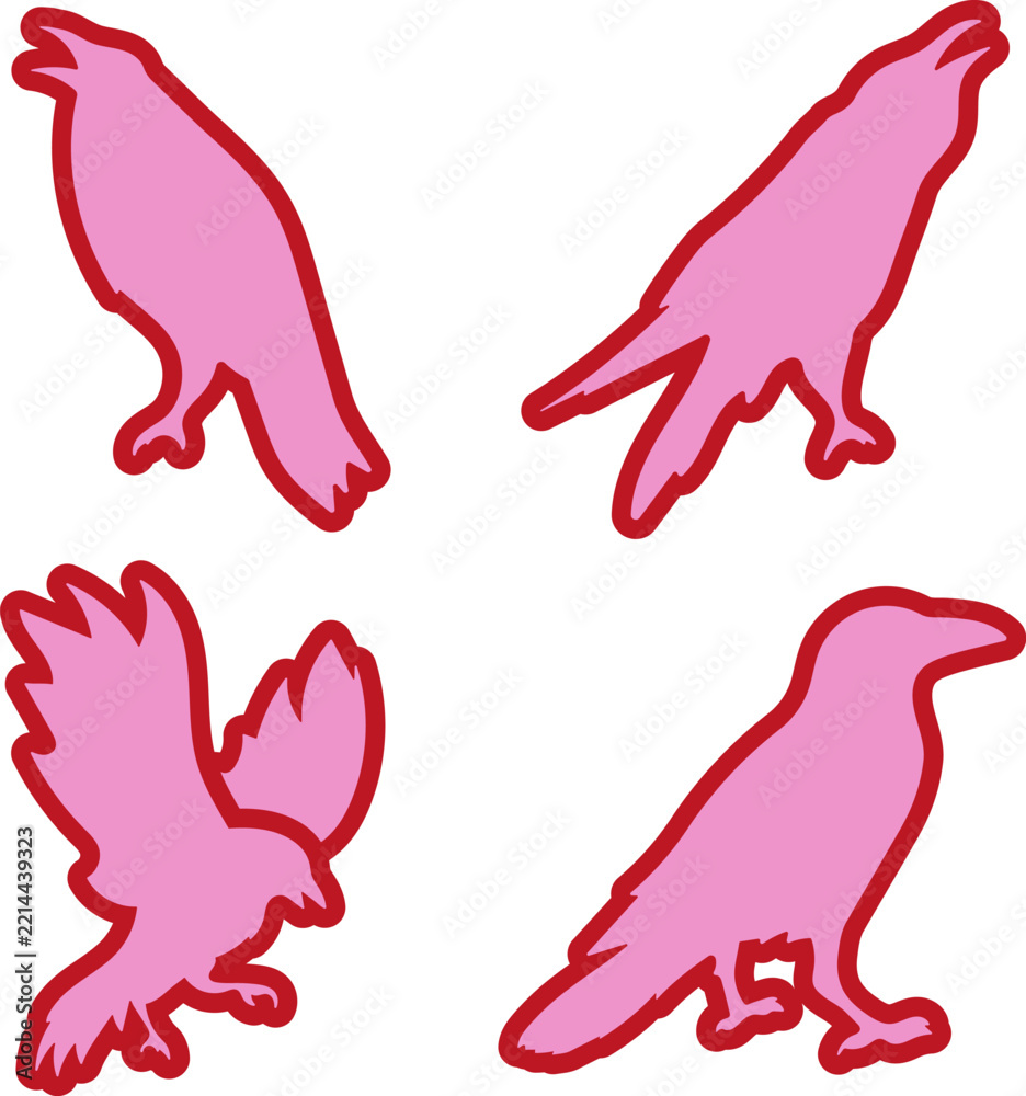 Fototapeta premium Pink crow and raven flat set