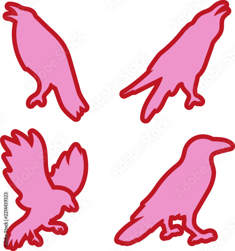Pink crow and raven flat set