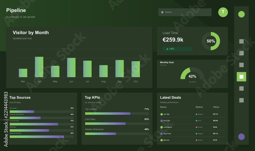 Modern analytics dashboard with visitor stats Vector