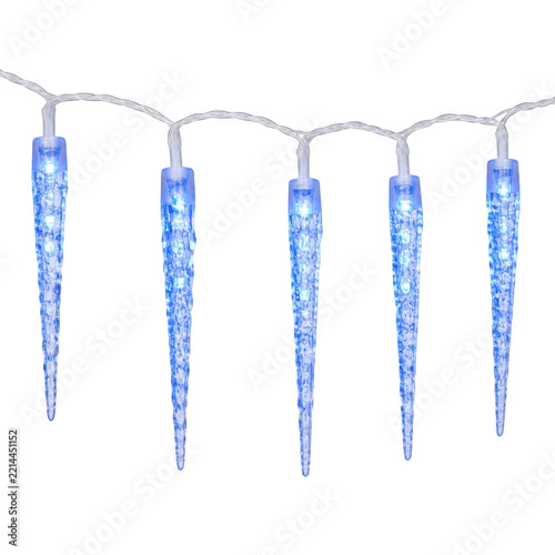 Blue LED Icicle String Lights Isolated On White Background