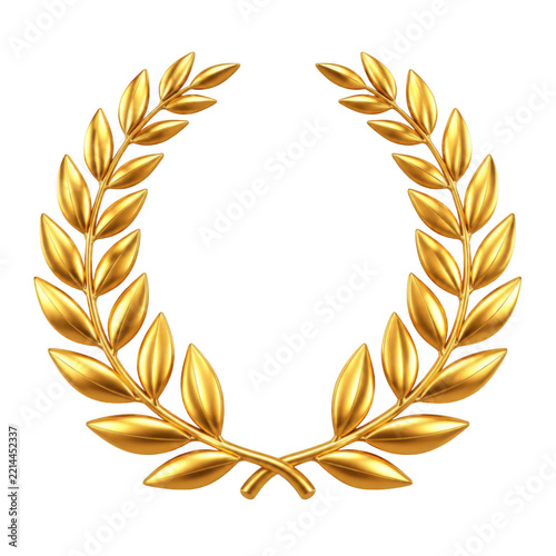 Golden Laurel Wreath Award Symbol Isolated On White Background