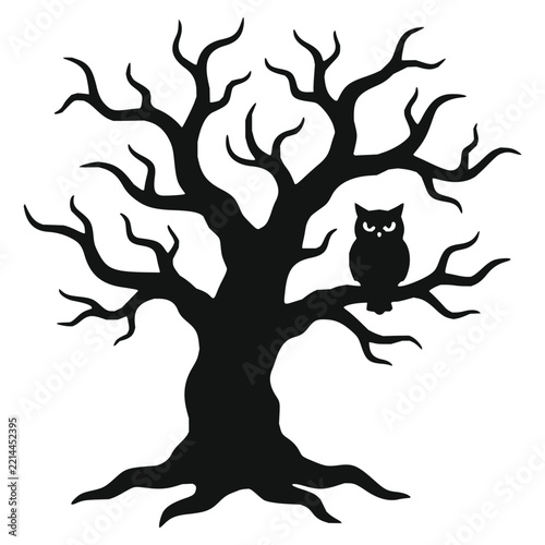 Spooky dead tree with an owl silhouette vector illustration