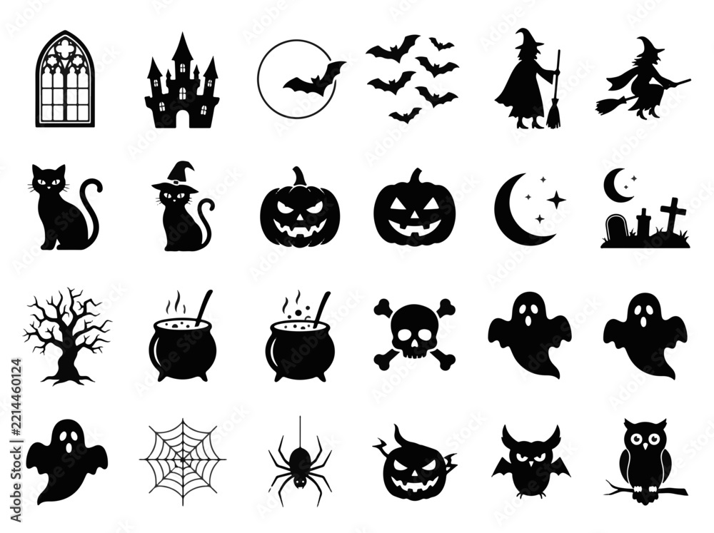 Fototapeta premium Halloween Silhouette Icons Spooky Elements for Themed Designs