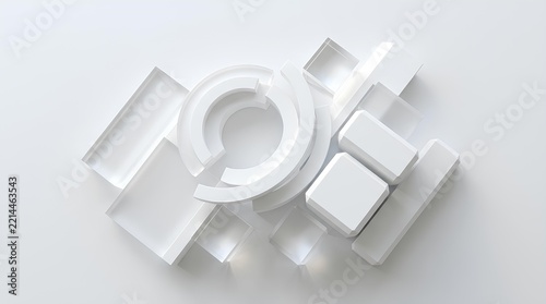 Minimalist White Geometric Blocks and Shapes Composition.
