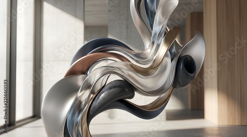 Modern Abstract Metal Sculpture with Dynamic Flowing Design.