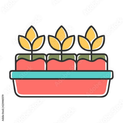 Hydroponic tray with three plants in a colorful design
