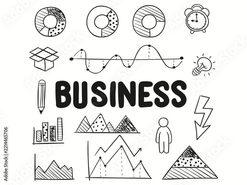 Doodle style business icon set, hand drawn financial charts, vectors, graphs and symbol collection, sketchy corporate design elements