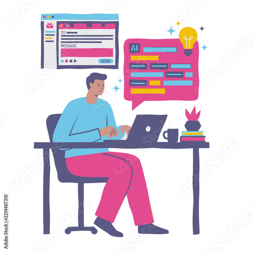 AI Meeting Summary And Email Assistant Concept Vector Illustration