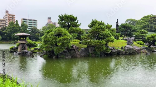 Rainy View of Matsushima Island in Kiyosumi Garden, Tokyo