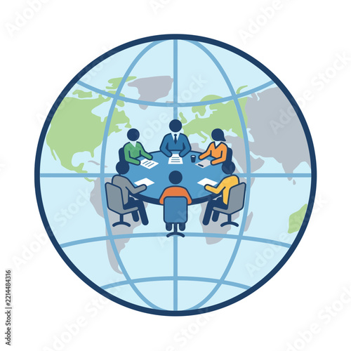 Flat Vector Illustration of a Global Business Meeting and International Professional Collaboration