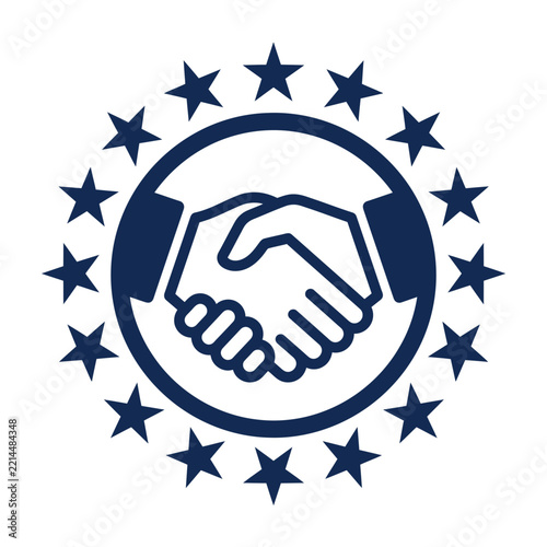 Handshake Partnership Icon with Circle of Stars for Business Agreement and Cooperation
