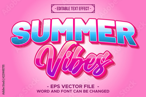 Summer Vibes Editable Text Effect 3D Pink Blue Tropical Holiday Beach Vector Graphic
