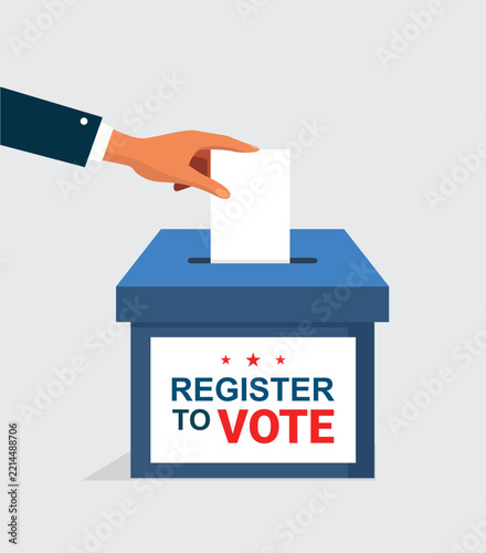 Register to Vote Poster with Hand Casting Ballot into Ballot Box