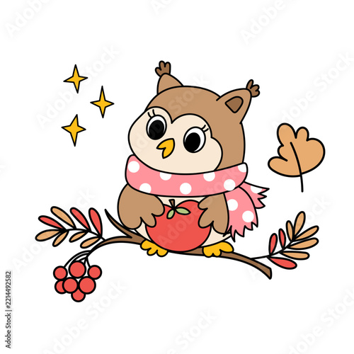 Funny owl sitting on branch