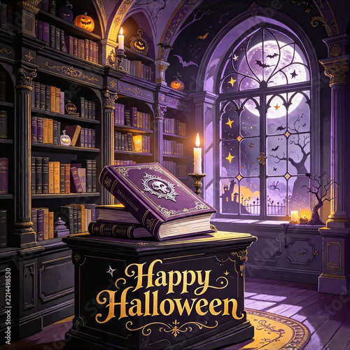 Enchanted Library Halloween Celebration Illustration