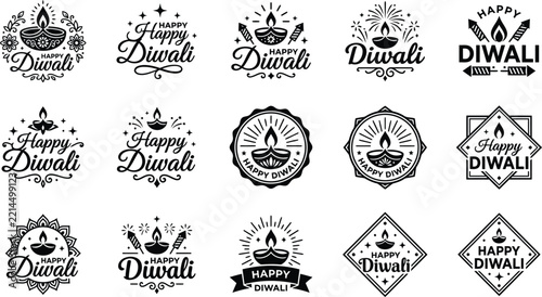 Happy Diwali festival greeting card or poster with various designs