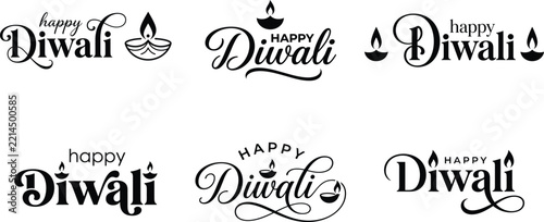 Happy Diwali Festival Greeting Card Vector Illustrations