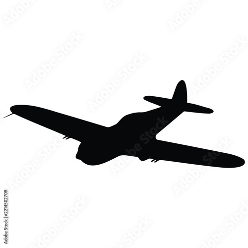 World war ii era propeller plane silhouette in black on a white background historical aircraft design.