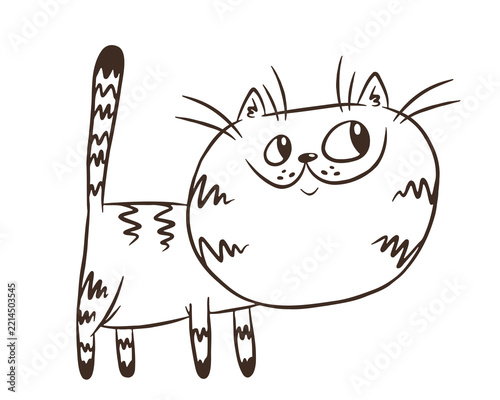 Cute funny striped cat standing with tail up vector illustration