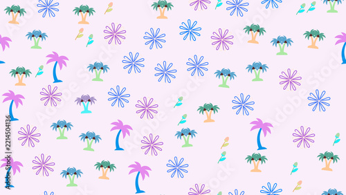 Stylized Palm Tree and Flower Pattern