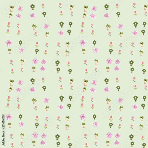 Stylized palm trees and flowers pattern