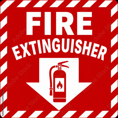 Square Red Fire Safety Extinguisher Label Sticker Vector Design
