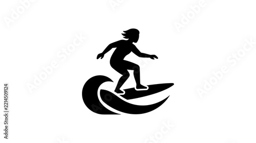 Surfer Riding a Wave Silhouette Icon.
