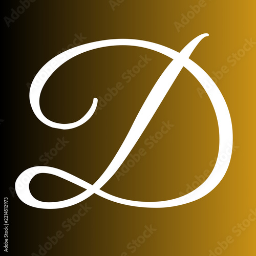 Elegant script letter D rendered in white against a sophisticated gradient background featuring shades of deep black and metallic gold