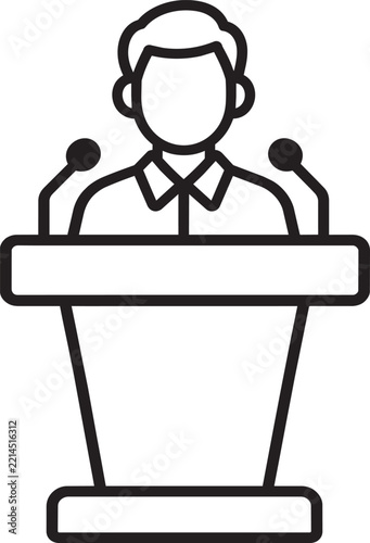 Professional Speaker At Podium Line Art Icon For Public Speaking Presentation And Conference
