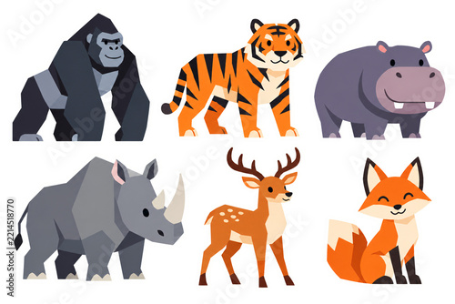 set of wild animals cute sticker for kids or children books PNG on transprent background