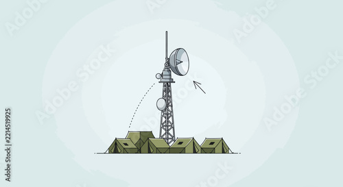 Satellite Tower and Military Camp Illustration