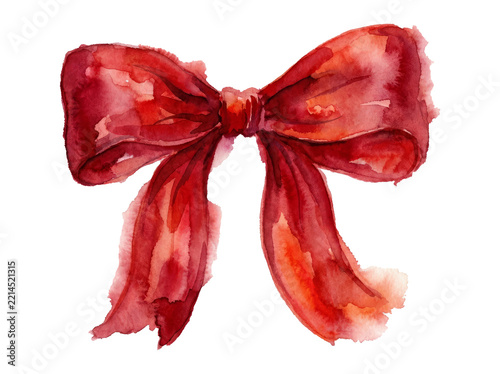 Red Watercolor Ribbon Bow Handpainted Decorative Bow.