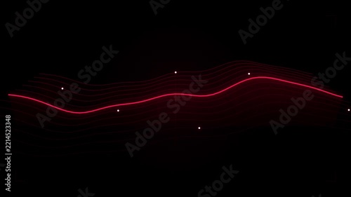 Red neon wave motion background, abstract digital sound frequency pulse, futuristic data flow animation for technology and science presentations