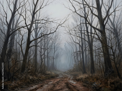 Mysterious forest path leading towards a bright light in the distance