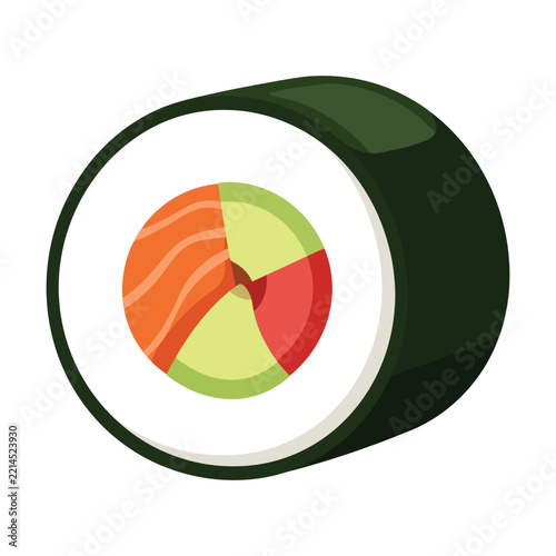 Fresh sushi roll piece with salmon and avocado illustration