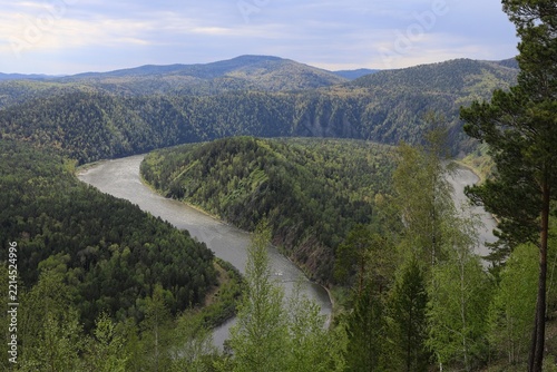 
a river loop in the mountains