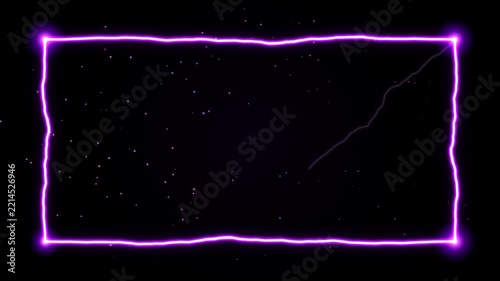 Neon purple electric lightning frame border with floating particles overlay