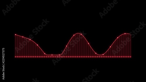 Red digital audio waveform equalizer hud for music and data visualization interface