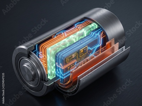 Detailed Cross Section of Cylindrical Lithium Ion Battery Cell