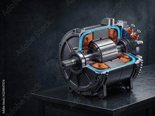 Cross Section View of Electric Motor with Copper Coils