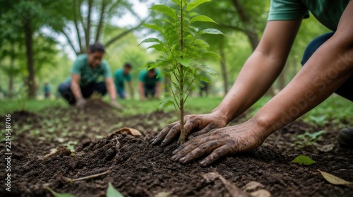 Community Sustainability: Planting native trees with volunteers to restore natural habitats in a local public park