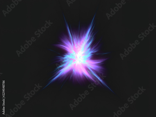 Fotografie Vibrant, abstract burst of light with blue and purple hues radiates against dark
